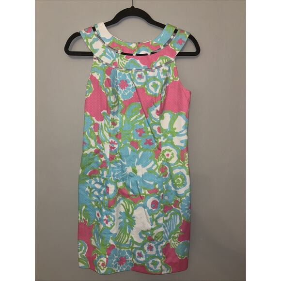 Lilly Pulitzer Lindy PB Pink A Delicacy Beaded Neck Shift Dress Sz 2 - Picture 2 of 8